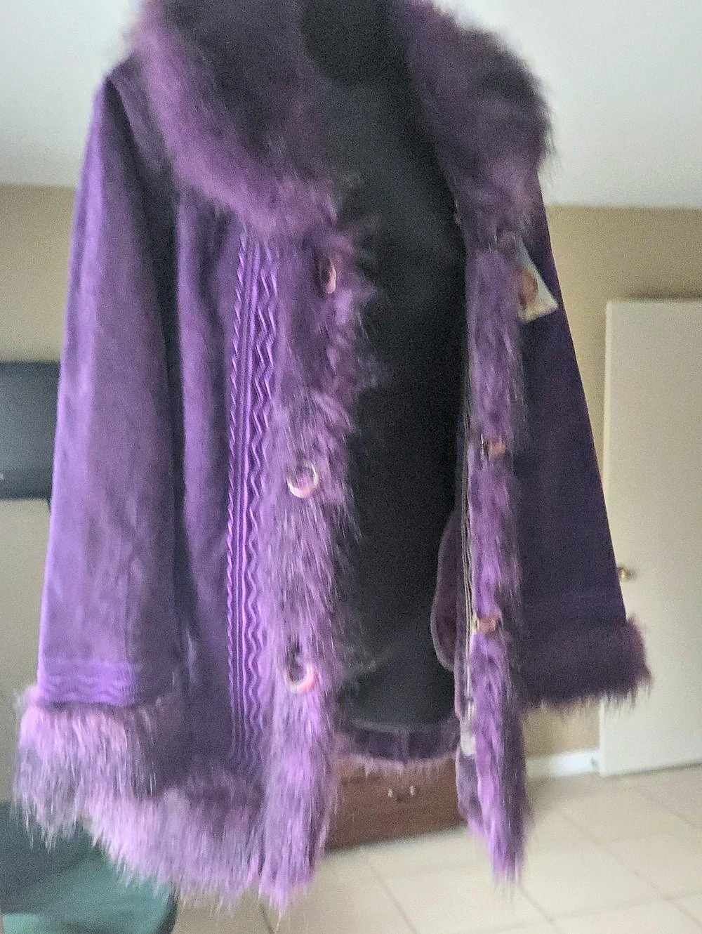 Blue Navy Purple Faux Fur Coat Like New